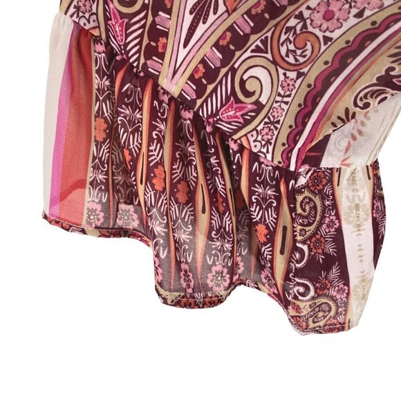 Catherines Tunic Top 2X Paisley Patchwork‎ Bell Sleeve Tie Neck Boho TP-2324 - Picture 7 of 9
